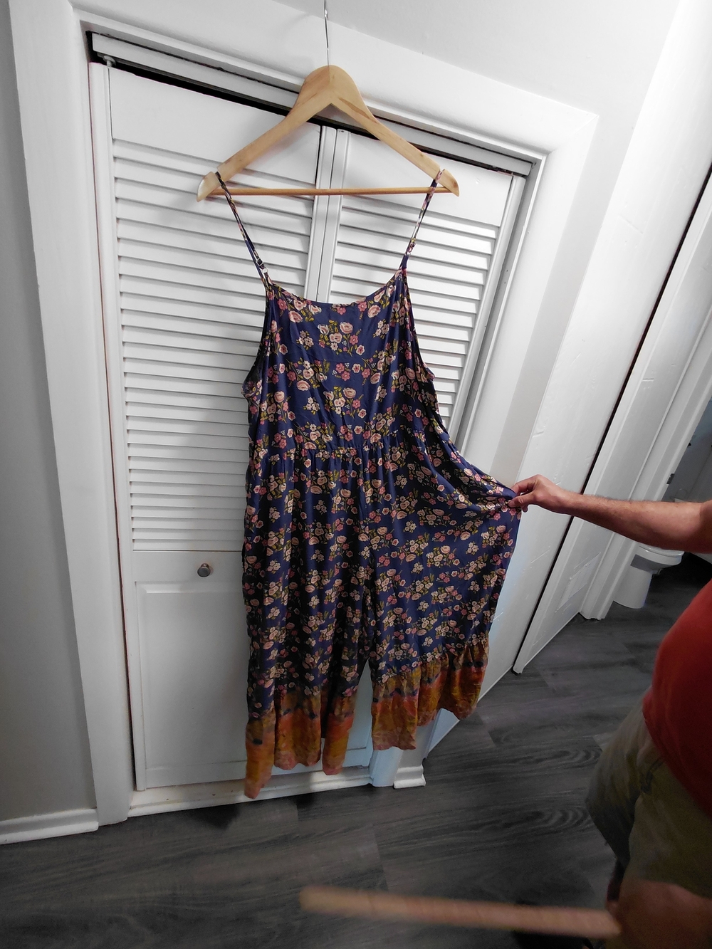 NATURAL LIFE Blue Pink Floral Spaghetti-Strap Wide Leg Jumpsuit Boho Chic - Picture 7 of 11